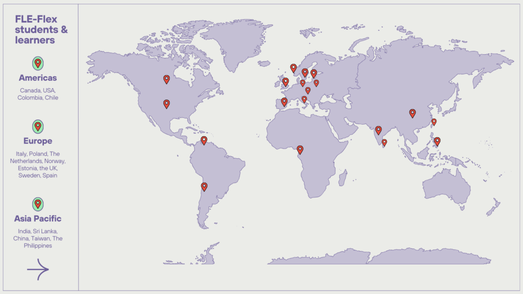 World map showing the global distribution of FLE-Flex students and learners