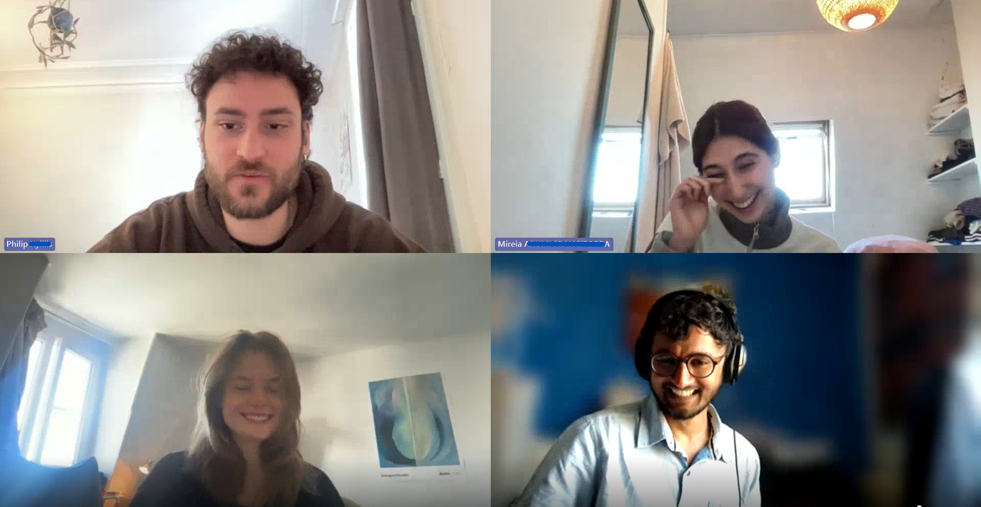 A French personalized group session (2-student group) in progress — Akhil Jain, FLE-Flex founder coaching Philip, Mireia & Clara online.